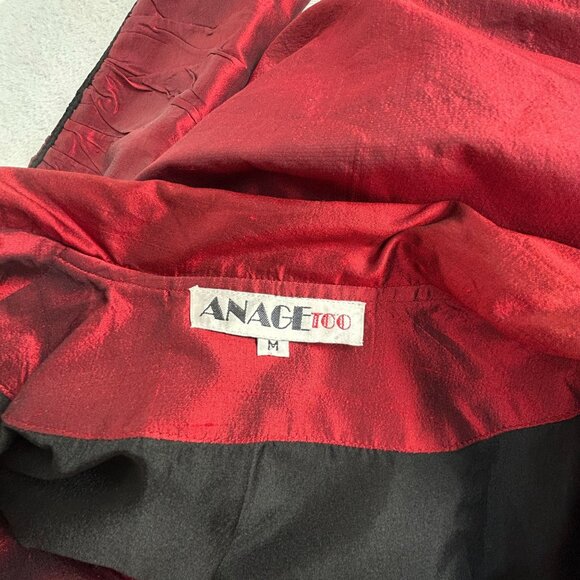 Anage Too Womens Red Silk Embroidered Blazer Jacket Medium Lined Two-Button - Picture 3 of 11
